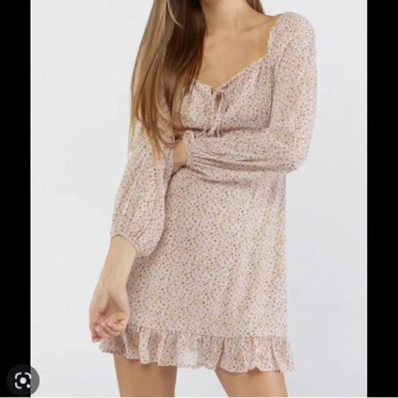 NWOT Forever 21 Cottage Core Chiffon Dusty Rose Pink Floral dress Size Large - Picture 1 of 6